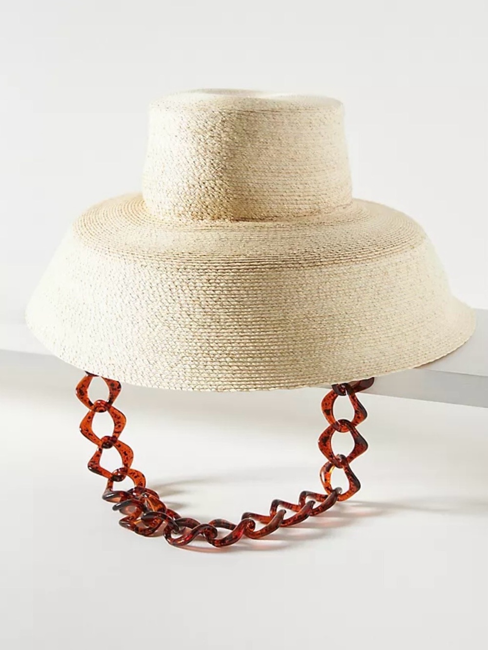 🔥🔥🔥Anthropology ASN Straw Boater Hat with Tortoiseshell Chain Strap